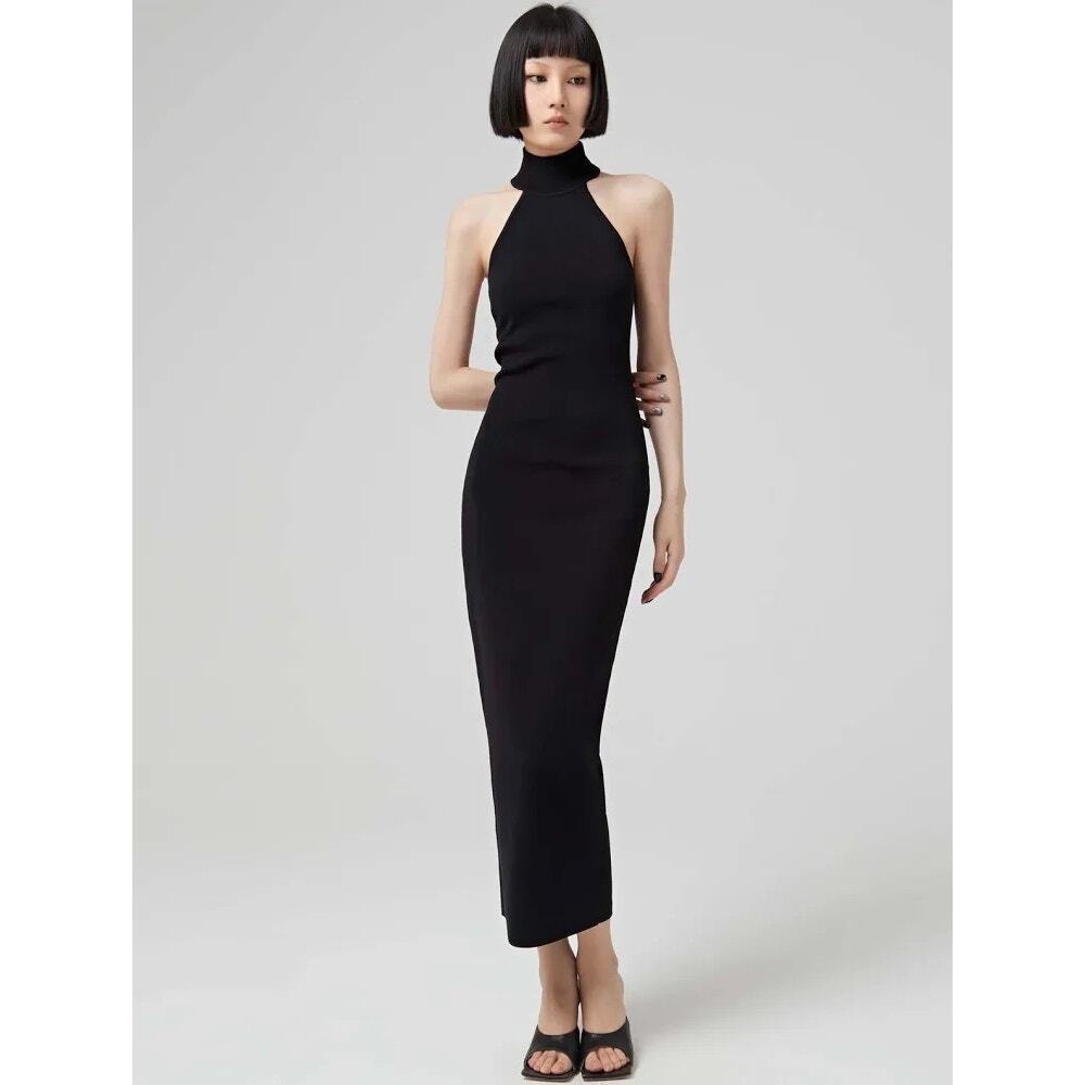 Solace London Heloise Halter Neck Midi Dress Black Size US 2 EUR 34
